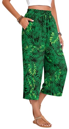 Image of Anyhold Women's Capri Pants Drawstring Casual Palazzo Trousers with Pockets Loose High Waisted Wide Leg Lounge Pants
