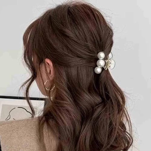 Pinza de cabello pequeña vintage con perlas, clip de garra pequeña antideslizante para mujer miniatura 1
