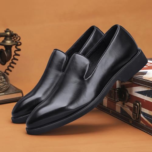 Santimon Men's Sleek Leather Slip-On Loafers Comfortable Plain Toe Casual Dress Shoes3