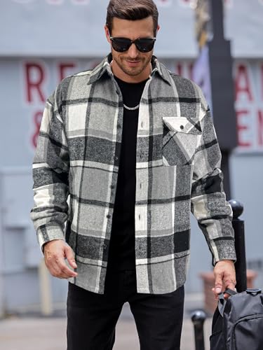 Image of JEMLDL Mens Flannel Plaid Shirts Jackets | Button Down, 1 Pocket, Collared Neck, 7 Button, Casual Shackets