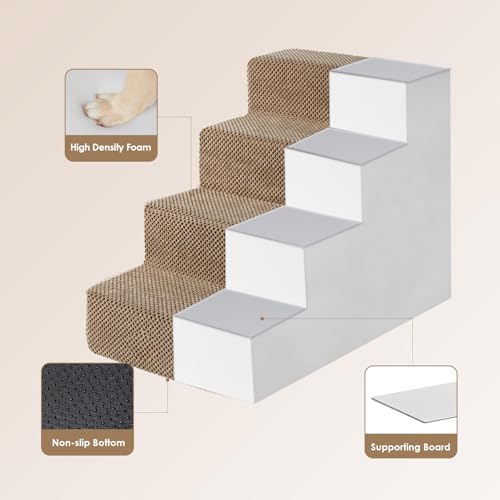 Image of EHEYCIGA Dog Stairs for Bed 18 inch H, 4-Step Dog Steps for High Bed, Pet Steps for Small Dogs and Cats, Non-Slip Balanced Pet Ramp Indoor, Camel