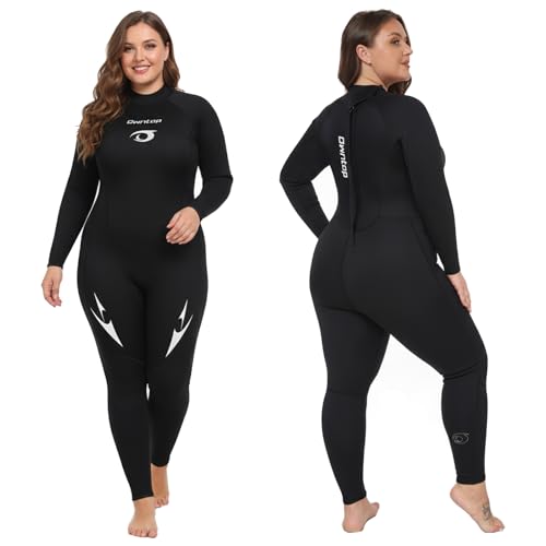 Owntop Traje de neopreno de talla grande para hombres y mujeres, traje de neopreno de 3/2 mm con cremallera trasera, traje térmico de cuerpo completo, traje de buceo para buceo en agua fría, surf - imagen 2
