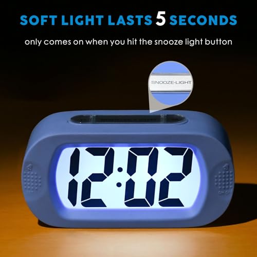 Image of Plumeet Kids Alarm Clock Large Digital LCD Travel Alarm Clocks with Snooze and Night Light - Ascending Sound and Handheld Size - Best Gift for Kids (Baby Blue)