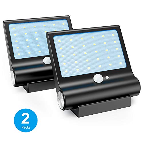 Luz Solar Exterior,M-T-K [Versión Desmontable Magnética] Foco Solar Potente con Sensor de Movimiento y 3 Modos de Lluminación Lámpara Solar Exterior Lmpermeable Luces Solares Jardín 2-Paquete