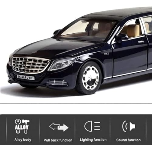 Image of LONGMIRE Metal Pull Back Diecast Car Pull Back Car Model with Sound Light Boys Gifts Toys for Kids Pack of 1, Multicolor (Maybach S650)