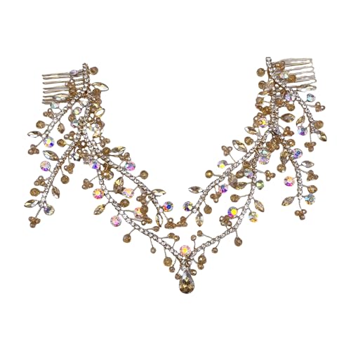 JUYAXIN エレガントな宝石で飾られたヘアジュエリーティアラヘッドピース ページェント プロム パーティー ウェディング ステージ 花嫁 イブニングドレス用, ラインストーン。