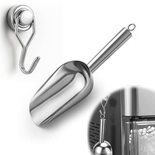 Image of Juome 3oz Stainless Steel Ice Scoop for Freezer with Magnetic Holder, Metal Ice Scoop for Ice Machine, Small Ice Cube Scooper for Freezer Bin for Ge Profile Opal 2.0 Nugget Ice Maker