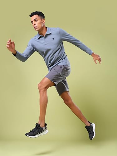 Image of TECHNOSPORT Men's Solid Slim Fit Sports Shorts TS Flexi Quick Dry Polyester Drawstring with Pockets UPF50+ for Gym Running Workout Anti Odour