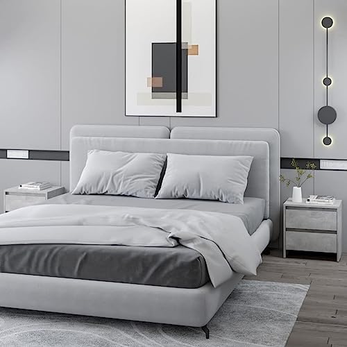 Brokky Mesitas de Noche 2 uds Madera de ingeniería Gris hormigón Mesa de Noche de mesita Noche mesitas de Noche Dormitorio