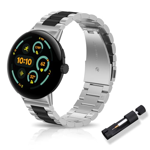 RoYiio Metal Band for Google Pixel Watch 5/4/3 45mm Bands (Silver Black)