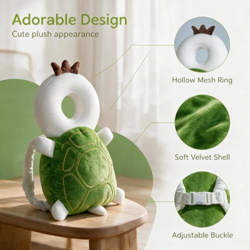 Image of Baby Head Protection Backpack - Soft Lightweight Fall Cushion for Toddlers During Crawling & Walking, Helps Ease Impact from Backward Tumbles(Green Turtle)