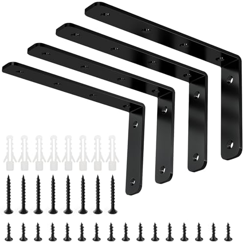 Image of YUMORE Heavy Duty L Bracket, 5 x 3 Inch Corner Brace, Black, 4 Pack | 3mm Thick Stainless Steel, 35 LB Load Capacity, Precision 90 Angle, Easy Installation, Includes Hardware