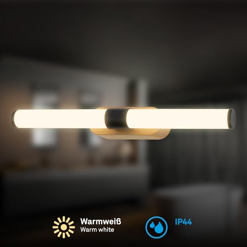 BRILONER - LED Spiegelleuchte Bad IP44 Spritzwasserschutz, Wandmontage, Warmweißes Licht, Badezimmerlampe, Spiegellampe Bad, Lampe Badezimmer, Badlampe Wand, 40 x 6,5 x 4,5 cm, Schwarz-Holz
