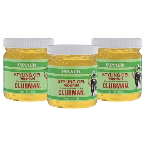 Clubman Pinaud Super Clear Superhold Styling Gel for Men, 16 oz (Pack of 3)