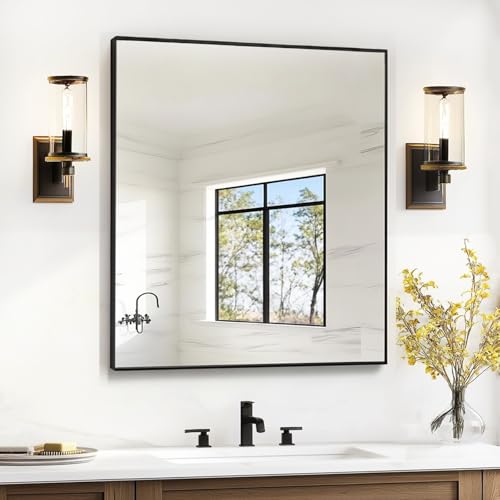 Sunniry 24x24 inch Bathroom Mirrors for Over Sink Black Vanity Mirror