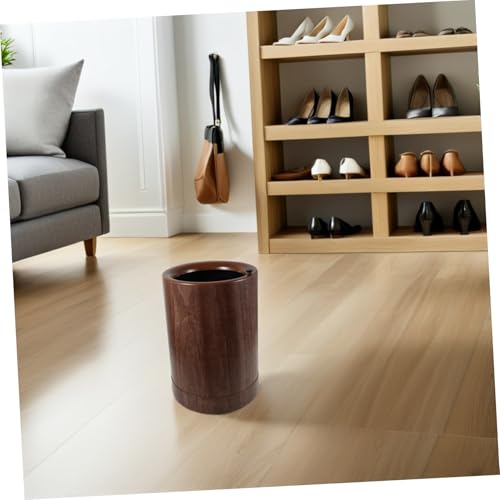Caneca de basura con ruedas 9L madera color café miniatura 6