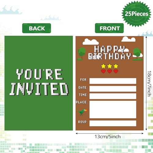 Pixel Video Game Party Invitations - 25 Pack