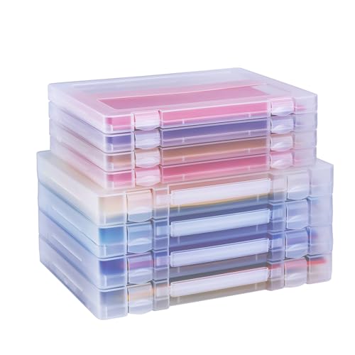 Image of 8 Pack Paper Storage Boxes, 8.5 x 11 Plastic Portable Project Case for US letter Size and A4 paper, Plastic Multi-Purpose Thick Scrapbook Storage Box for Office,Craft or Art Supplies