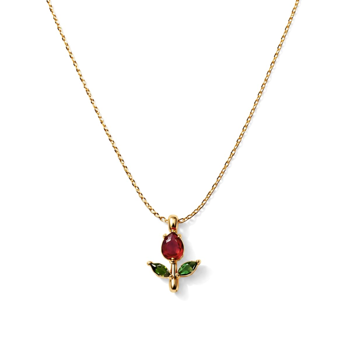 Gold tone Rose Pendant Necklace | Waterproof and Hypoallergenic Charm Necklace | Latest Stylish Minimal Jewelry | Modern Design Aesthetic Accessories | Ideal for Gifting | Comes in a gift box (Red Green Rose Necklace)-image-21