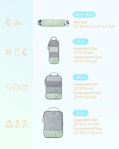 Image of BAGSMART Compression Packing Cubes for Travel, Lightweight Vacation Essentials, Suitcase Organizer Bags, Durable Luggage Organizer, 6 /4 /2 Set Options, Lime