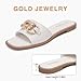 FITORY Women's Flat Sandals Fashion Slides With Soft Leather Slippers for Summer Cream White Size 9