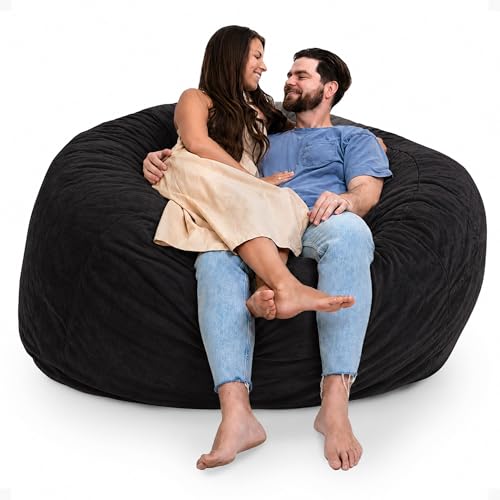 Image of Ultimate Sack 6000 6-Foot Bean Bag Chair, Charcoal Fur Cover - Oversized Foam Lounger, Floor Seat, Small Sofa, or Couch Bed for Living Area, Gaming Room, or Reading Lounge