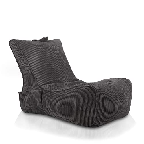 Ecopuf Flavio Chaise Longue in Velluto - Caldo Puff Poltrona Sacco con Tasca e Maniglia, Imbottito