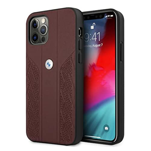 BMW BMHCP12MRSPPR Étui de Protection en Cuir pour iPhone 12/12 Pro 6,1" Rouge perforé