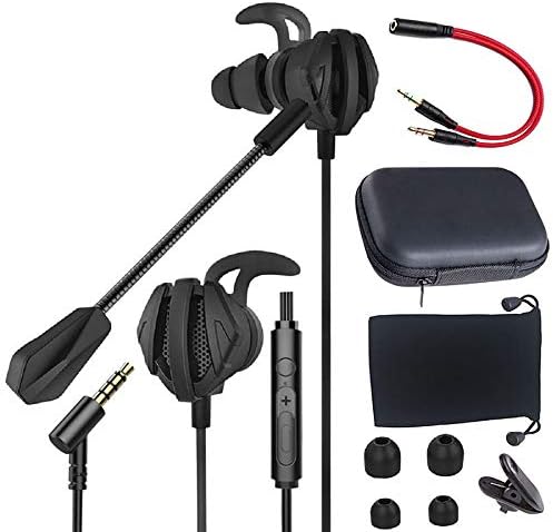 Gaming Earbuds 3.5mm Jack with Microphone Headset Gamer Noise Cancelling Stereo Wired Earphones with Removable Mic Quantity Management Headphone for Good Telephone PC Xbox One PS4 for iOS Android (Black)