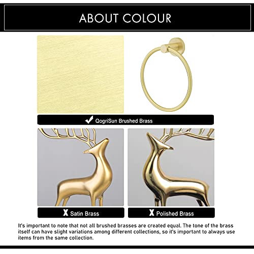 Qogrisun Brass Towel Ring For Bathroom, Gold Hand Towel Holder Heavy Duty, Round Brass Bathroom Accessories Wall Mounted, 6.1-Inch Diameter, Brushed Brass #TOP6
