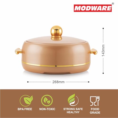 Image of Modware Atlantis Casserole 1500ml Elegant Design Premium Hot Pot, Retains Temperature for Hours, Insulated Inner Steel Casserole for Roti, Hot Box for Home, Chapati Box, Serving Bowl with Lid (Brown)