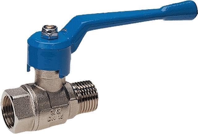 Válvula de bola de 2/2 vías KH-2-G11/2i/a-25-MSV-PTFE-AL-BL-T201 - latón niquelado con rosca interior / exterior G