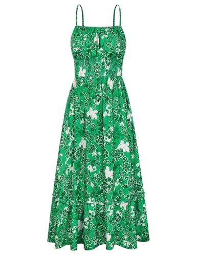 Image of GRACE KARIN Summer Dresses for Women 2026 Vacation,Smocked Floral Maxi Dress,Boho Beach Sundress with Pocket Fashion Clothing