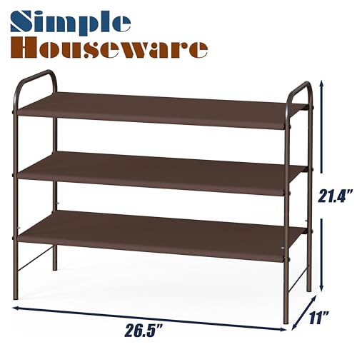 Image of Simple Houseware 3-Tier Shoe Rack Storage Organizer, Bronze - Space-Saving Shoe Shelf, Holds 9-16 Pairs, Sturdy Metal Frame, Easy Assembly - Closet, Entryway, Bedroom Shoe Storage Solution