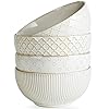 getstar Ceramic Soup Bowls, Cereal Bowl Set of 4 with Assorted Embossment (6.1 inch & 30 oz), Farmhouse Vintage Color Bowls for Kitchen