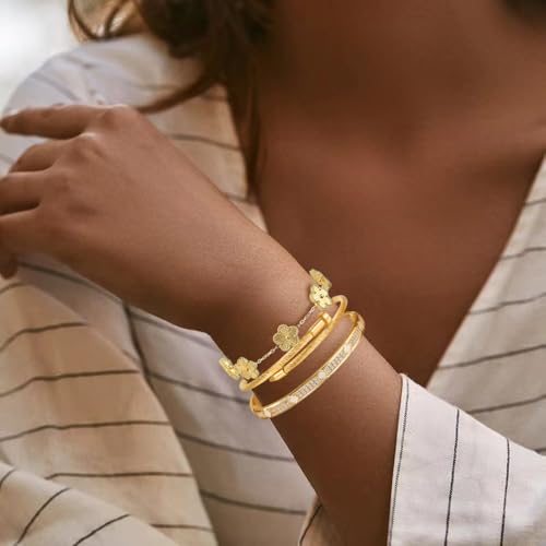 Gold Bangle Bracelets for Women Personalized Cubic Zirconia Love Bracelets 18K Gold Plated Bangles Bracelets Gifts for Her2