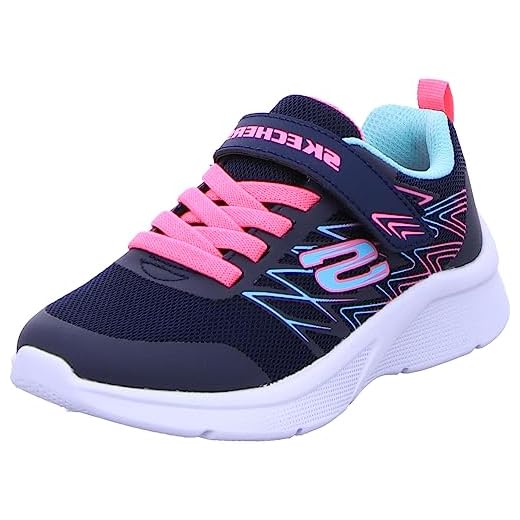 Skechers MICROSPEC Bold Delight, Zapatillas, Navy Mesh/Hot Pink Trim, 34 EU