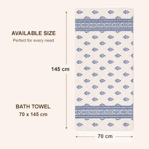 Image of Pure Cotton Printed Waffle Towel | Lightweight | Antimicrobial and Water Absorbent | Soft Touch Quick-Drying Bath Towels (Indigo Buti, Pack of 1)