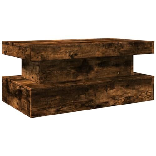 Table basse LED salon rectangulaire meuble chêne fumé 90cm - 4