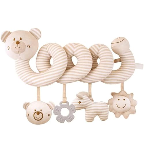 ZVD Jouet Poussette Bebe, Jouet de Poussette pour Bébé, Animaux en Peluche en Spirale Suspendus de Berceau, d'activité sensorielle éducative grinche,Spirale d'activité bébé (Ours)