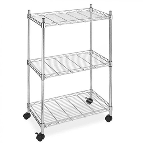 Shelving Wire Garage Rack Wide duty Heavy Meta Cart Unit 3 Shelves With Casters Wheels Chrome