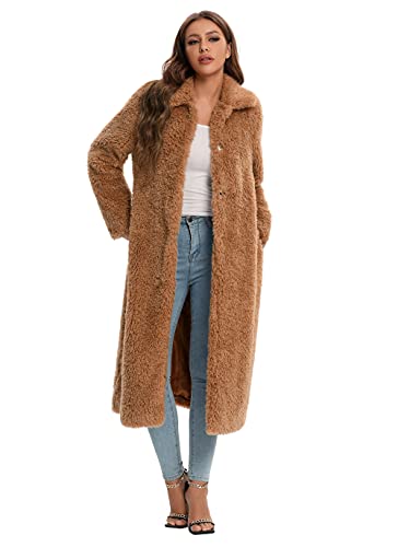 Women Faux Fur Winter Coats Open Front Long Cardigan Coat Warm Women's Fuzzy Fleece Jacket Overcoat Outwear with Pocket S-XXL3