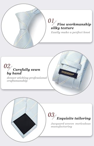 Image of HISDERN Mens Striped Ties Classic Silk Woven Tie and Pocket Square Set Formal Business Necktie Handkerchief for Wedding
