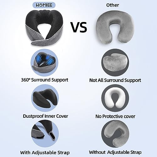 Homiee Travel Pillow 100% Pure Memory Foam Neck Pillow, Magnetic Therapy Pillowcase For Pain Relief, Head Support Travel Neck Pillows Airplane Travel Kit With Storage Bag #TOP5