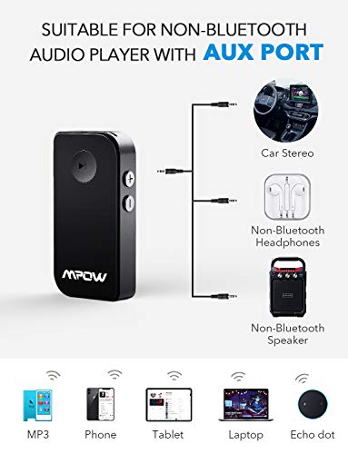 Mpow 044 Bluetooth Receiver 5.0 for Car Stereo, Bluetooth Car Adapter for 10 Hours Non-Stop Music Streaming or 8 Hours Hands-Free Calls,Bluetooth Aux Adapter Supports Siri & Google Assistant
