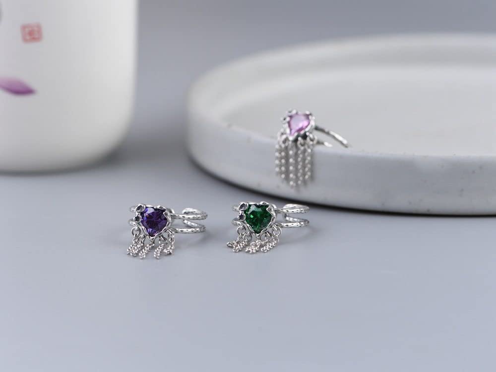 Anello In Argento 925 Da Donna,S925 Anello In Argento Sterling A Forma Di Cuore Con Zircone Verde Anelli Regolabili Anello Per Dito Indice A Doppio Strato Anello In Argento Con Ciondolo Per Matrimon