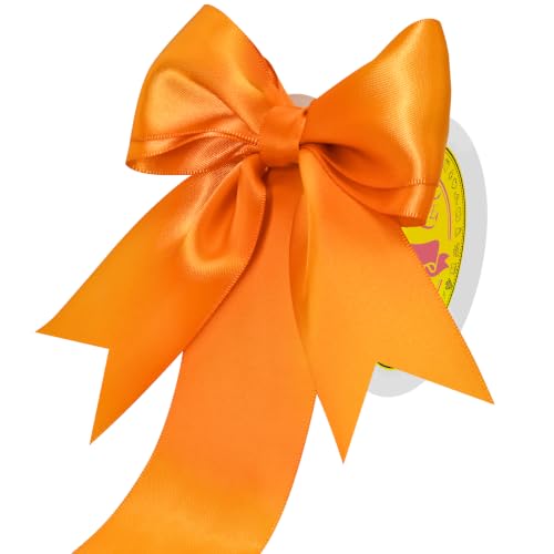 Image of Double Face Autumn Orange Satin Ribbon 2 inch X 25 Yards Polyester Autumn Orange Ribbon for Gift Wrapping Very Suitable for Weddings Party Hair Bow Invitation Decorations and More