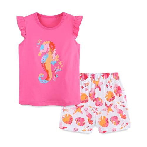 Image of Girls Shorts Set Outfits for Toddler Girls T-shirts Clothing Sets Kids Summer Graphic Cotton Tops Tees 3-7 Years