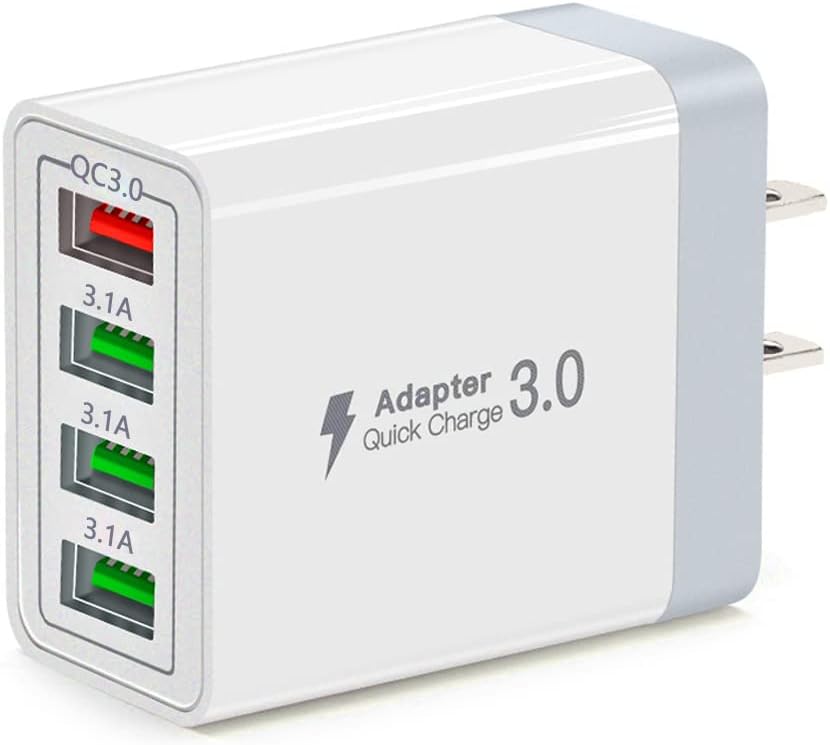 USB Charger, QC 3.0 4 Port USB Wall Charger Block, Fast USB Wall Plug Compatible with iPhone 13/12/11/Xs/XS Max/XR/X, Samsung Galaxy S22/S21/S20/Note/Edge, LG, Google Pixel and More