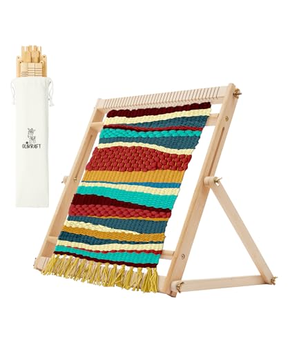 Olikraft Wooden Weaving Loom with Adjustable Stand - Weaving Looms for Adults. Loom Kit. Small Heddle. Telar. (Small)